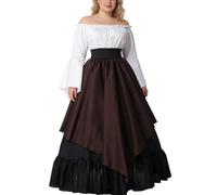 BPURB, Costume Medievale da Donna con Maniche a Tromba, Camicia e Gonna con Sottogonna - Multicolore - L