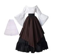 BPURB, Costume Medievale da Donna con Maniche a Tromba, Camicia e Gonna con Sottogonna - Multicolore - S