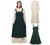 BPURB Grembiule vintage medievale per donna, soprabito con schienale allacciato, tunica vichinga-pirata, costume da contadino, costume cosplay, verde, XL