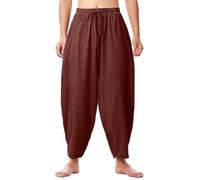 BPURB Hermann Pantaloni da uomo medievali da vichingo, in cotone e lino, con tasca, marrone, S