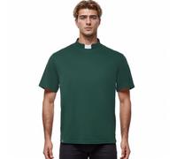 BPURB Maglietta da uomo con colletto a linguetta e maniche corte, da sacerdote, pastore, ministro predicatore, costume top, Verde scuro, XXL