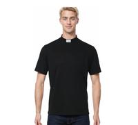 BPURB Maglietta da uomo con colletto a linguetta e maniche corte, da sacerdote, pastore, ministro predicatore, costume top, Nero , M