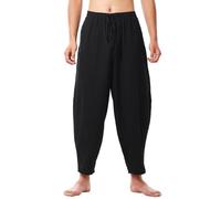 BPURB Pantaloni medievali vichinghi in cotone da uomo pirata con lacci casual elastico lungo pantaloni con tasche, Nero, XXL