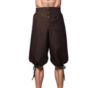 BPURB Pantaloni Uomo da Vichingo medievali rinascimentali Vitello-Lunghezza Larp Pirata Cosplay Costumi Posteriore con Lacci Pantaloncini, Marrone, S