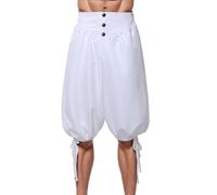 BPURB Pantaloni Uomo da Vichingo medievali rinascimentali Vitello-Lunghezza Larp Pirata Cosplay Costumi Posteriore con Lacci Pantaloncini