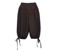 BPURB Pantaloni Uomo da Vichingo medievali rinascimentali Vitello-Lunghezza Larp Pirata Cosplay Costumi Posteriore con Lacci Pantaloncini, Marrone, L