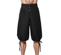 BPURB Pantaloni Uomo da Vichingo medievali rinascimentali Vitello-Lunghezza Larp Pirata Cosplay Costumi Posteriore con Lacci Pantaloncini, Nero, L
