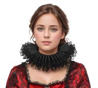 BPURB Renaissance Elisabethan Ruff Collare Collo Volant Collare Clown Collare, Nero, Taglia unica