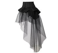 BPURB Steampunk Gonna in Tulle con Volant Vittoriano per Donna Cintura in Vita Corsetto Sottoveste Pirata Cosplay Halloween, Nero-1, XS