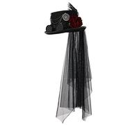 BPURB Unisex Nero Steampunk Top Cappelli con Occhialini Gotico Vittoriano Pizzo Velo Piuma Cappello (61cm/24.02 inches, Nero)