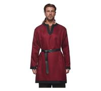 BPURB Uomo medievale Cavaliere Tunica Guerriero Vichingo Camicie a maniche lunghe con cintura Pirati LARP Cosplay Costume, Colore: rosso, M