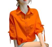 BPVCMHOS Camicia Busse Pulla di Langere Pultiche per Donne Cappore Casuali Cusche Cusso di Abbigliamento-Arancia-M