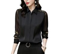 BPVCMHOS Camicia Donne Spring Autumn Style Chiffon Sicle Camicie Camicie Lady Long Worn-Down Collar Tops-Nero-4Xl