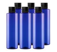 BPZXL 6 Pezzi 250 ml Blu plastica vuota ricaricabili da viaggio bottiglie vuote con Tappo Flip Top Nero per shampoo, creme lozioni, balsamo