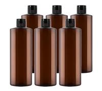 BPZXL 6 Pezzi 500 ml Marrone plastica vuota ricaricabili da viaggio bottiglie vuote con Tappo Flip Top Nero per shampoo, creme lozioni, balsamo