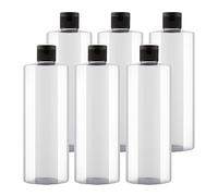 BPZXL 6 Pezzi 500 ml Trasparente plastica vuota ricaricabili da viaggio bottiglie vuote con Tappo Flip Top Nero per shampoo, creme lozioni, balsamo