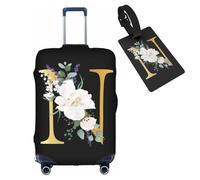 bqabhu Copertura per bagagli con lettera A-Y, nera, con etichetta per bagagli, elastica, lavabile, elasticizzata, antigraffio, per bambini e adulti, Fiore Lettera N, XL (for 29--32 inch luggage