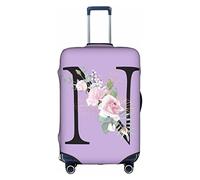 bqabhu Copertura per bagagli con lettera A-Z, motivo floreale, colore viola, elastico, lavabile, elasticizzato, antigraffio, per bambini e adulti, Fiore Lettera N, XL fits 29-32 inch Suitcase