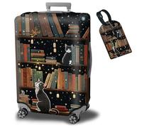 bqabhu Copertura protettiva per valigia, con 1 etichetta per bagagli, con cerniera nascosta, lavabile, panno elastico, antipolvere, antigraffio, Biblioteca dei gatti, M fits 22-24 inch Suitcase