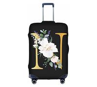 bqabhu Flower Lette A-M - Copertura per bagagli elastica, lavabile, elasticizzata, antigraffio, per bambini e adulti, colore: nero, Fiore Lettera N, XL (for 29--32 inch luggage), Copertura per bagagli