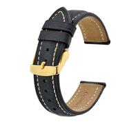 BQAXUREW EDVENA Cinturino For Orologio 14mm 15mm 19mm 20mm 22mm 23mm 24mm Cinturini For Orologi In Pelle Crazy Horse Cintura Di Ricambio Vintage Fibbia In Oro(Black-B,17mm)
