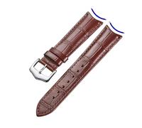 BQAXUREW EDVENA Cinturino for orologio in pelle con interfaccia curva e fibbia a motivo bambù, stile business, 19 mm, 20 mm, 21 mm, 22 mm, 24 mm, cinturino for orologio retrò(Brown Silver,20mm)