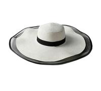 BQDPYZBD Cappelli da Sole Cappello Donna Spiaggia con Onde Grandi E Gronde UV Secchiello Taglio Panama Protezione Solare Pieghevole in Paglia-Bianco