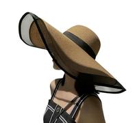 BQDPYZBD Cappelli da Sole Cappello Donna Spiaggia con Onde Grandi E Gronde UV Secchiello Taglio Panama Protezione Solare Pieghevole in Paglia-Kaki