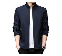 BQLFPOIHP Ataccommodate Jacket, Men's Standing Collar Zipper Casual Jackets, Zipper Pockets(Dark blue,L)