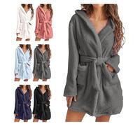 BQLFPOIHP Belted Long Fuzzy Robe for Women, Soft Bath Robes Plush Kimono Robe with Pockets, Women Hooded Bathrobe(Dark Gray,S)