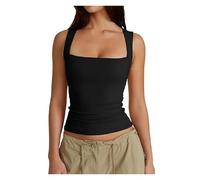 BQLFPOIHP Clergment Tank Top, Cleargget Women's Square Neck Sleeveless Double-Layer Tank Tops(Black,XL)