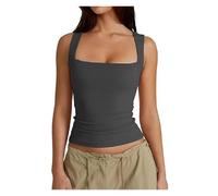 BQLFPOIHP Clergment Tank Top, Cleargget Women's Square Neck Sleeveless Double-Layer Tank Tops(Dark grey,S)