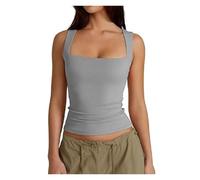 BQLFPOIHP Clergment Tank Top, Cleargget Women's Square Neck Sleeveless Double-Layer Tank Tops(Light grey,L)