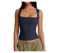 BQLFPOIHP Clergment Tank Top, Cleargget Women's Square Neck Sleeveless Double-Layer Tank Tops(Navy blue,S)