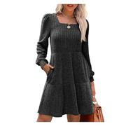 BQLFPOIHP Corelration Womens Long Sleeve Fall Square Neck Long Sleeve Fall Dresses, Womens Knit Sweater Dress(Grey,2XL)