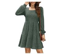 BQLFPOIHP Corelration Womens Long Sleeve Fall Square Neck Long Sleeve Fall Dresses, Womens Knit Sweater Dress(Green,2XL)