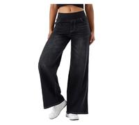 BQLFPOIHP Pull Up Jeans, Stretch Jeans, High Waisted Stretchy Pull On Wide Leg Denim Pants with Pocket(Dark grey,L)