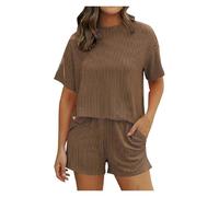 BQLFPOIHP Ribbed Textured Set, Shorts Sets Women 2 Piece Outfits, Knit Sets Two Piece Women(Brown,S)