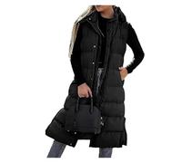 BQLFPOIHP Upliftjoys Women's Long Puffer Vest, Zip Up Sleeveless Long Jacket For Winter Warmth(Black,2XL)