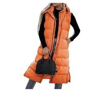 BQLFPOIHP Upliftjoys Women's Long Puffer Vest, Zip Up Sleeveless Long Jacket For Winter Warmth(Orange,2XL)