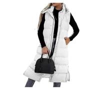 BQLFPOIHP Upliftjoys Women's Long Puffer Vest, Zip Up Sleeveless Long Jacket For Winter Warmth(White,S)