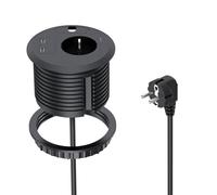 BQO Presa da scrivania da incasso con USB, presa a scomparsa con 2 USB-C per piano di lavoro, cucina, cavo da 2 m, diametro 80 mm, colore nero
