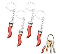 BQRKOTM 4 Pezzi Corno Portafortuna Cornetto Amuleto Scaramantico, portachiavi portafortuna, Portachiavi Cornetto Napoletano per Auto, Moto