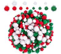BQTQ 1200 mini pompon natalizi glitterati, colore rosso, bianco e verde, per creazioni artigianali e decorazioni natalizie, 4 misure