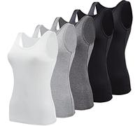 BQTQ 5 Pezzi Base Canottiere Donna Canotta Top Casual Canottiera per Donna e Ragazze, Nero, Bianco, Grigio, Grigio Scuro, XXL