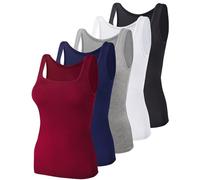 BQTQ 5 Pezzi Canotta Donna Tank Top Canottiera con Collo Quadrato Canotta Senza Maniche Canotta Estiva Sportiva, Nero, Bianco, Grigio, Rosso Scuro, Blu Scuro, XXL