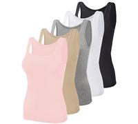 BQTQ 5 Pezzi Canotta Donna Tank Top Canottiera con Collo Quadrato Canotta Senza Maniche Canotta, Nero, Bianco, Grigio, Beige, Rosa, L
