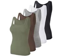 BQTQ 5 Pezzi Canotta Donna Tank Top Canottiera con Collo Quadrato Canotta Senza Maniche Canotta, Nero, Grigio, Bianco, caffè, Verde Militare, M