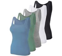 BQTQ 5 Pezzi Canotta Donna Tank Top Canottiera con Collo Quadrato Canotta Senza Maniche Canotta, Nero, Bianco, Grigio, Blu Fiordaliso, Blu Cadetto, S