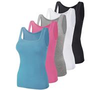 BQTQ 5 Pezzi Canotta Donna Tank Top Canottiera con Collo Quadrato Canotta Senza Maniche Canotta, Nero, Bianco, Grigio, Blu, Rosso Rosa, XXL